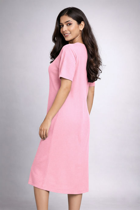 Zivame 2 Mile Fashion Knit Cotton Loungewear Dress - Cameo Pink — image 3